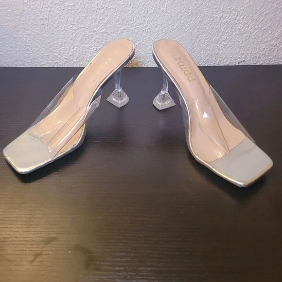 Mudd Y2K 90s Clear Transparent Techno Square Open Toe Sandal Heels - Picture 3 of 7